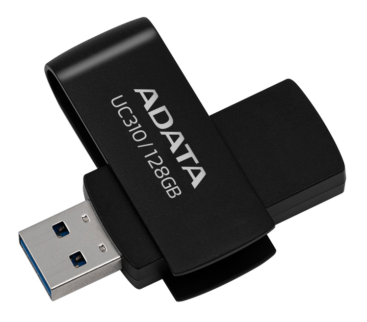 128GB AData UC310 USB 3.2 Flash Drive - Black Capless Swivel