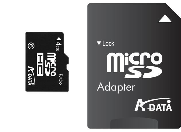 4GB A-Data Turbo microSDHC Memory Card w/SD adapter