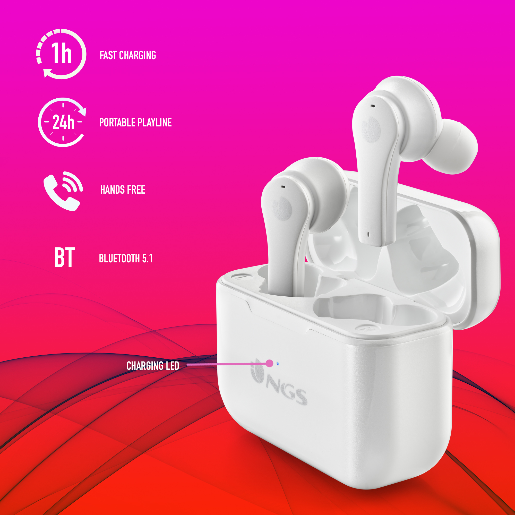 NGS Artica Bloom Wireless BT Earphones White