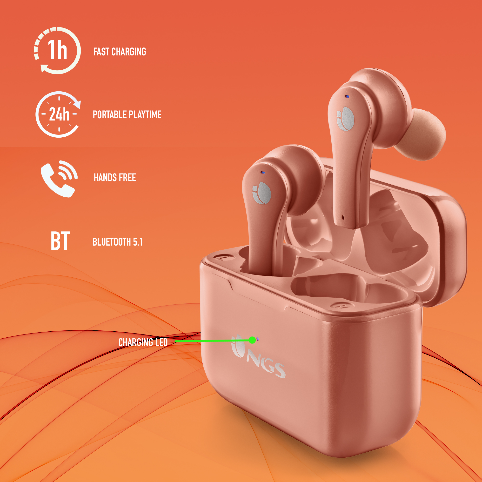 NGS Artica Bloom Wireless BT Earphones Coral