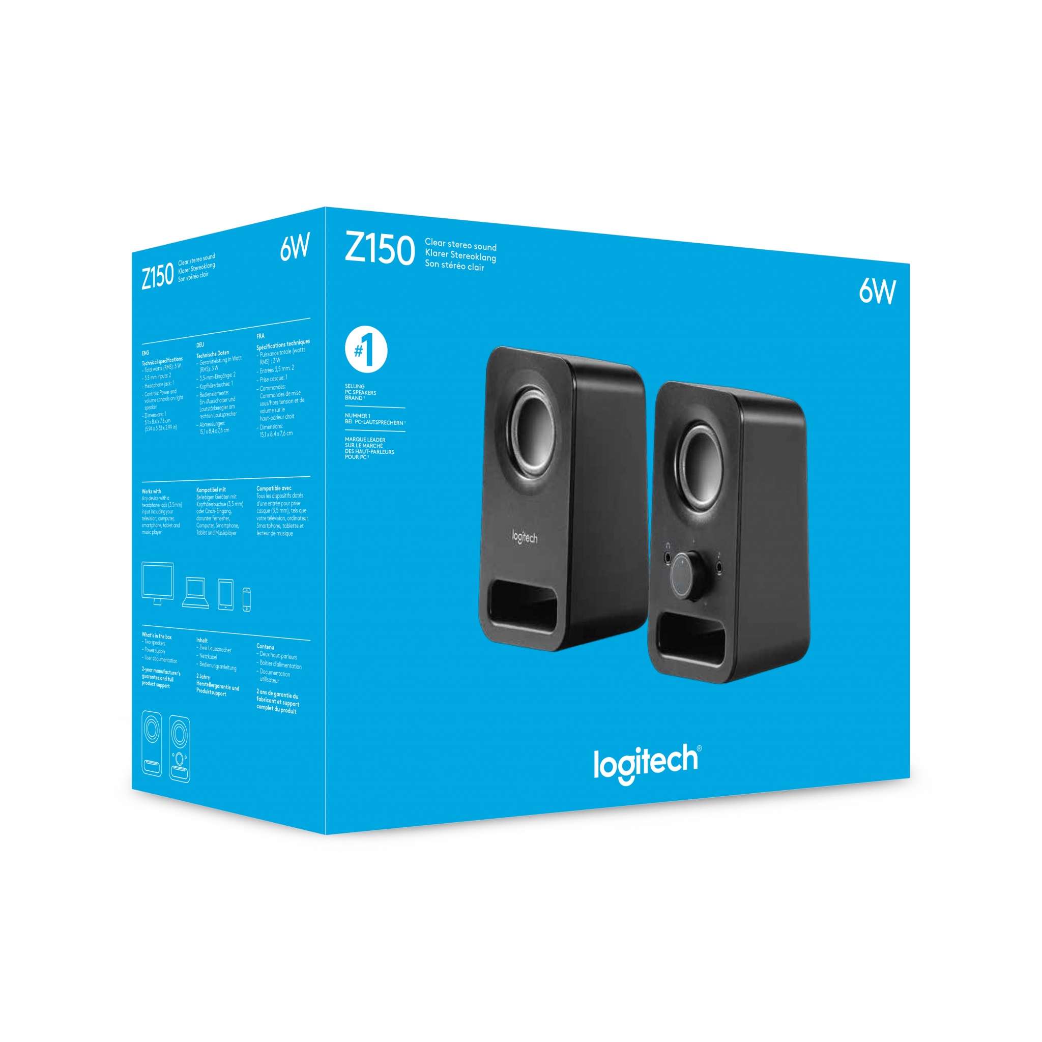 Logitech Z150 6 Watt Wired 3.5mm Speakers - Black