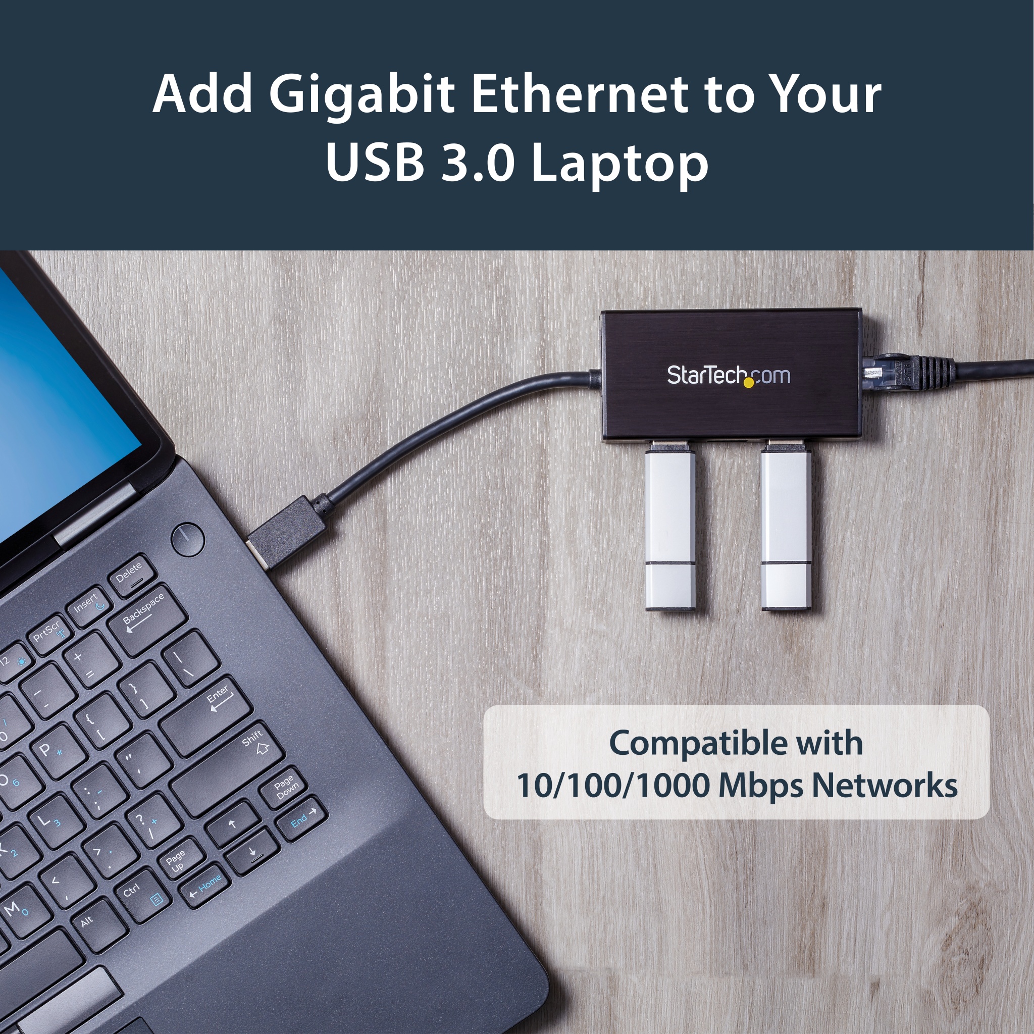 StarTech.com 3 Port USB 3.0 Hub with Gigabit Ethernet Adapter NIC, Portable  - ST3300GU3B - USB Hubs 