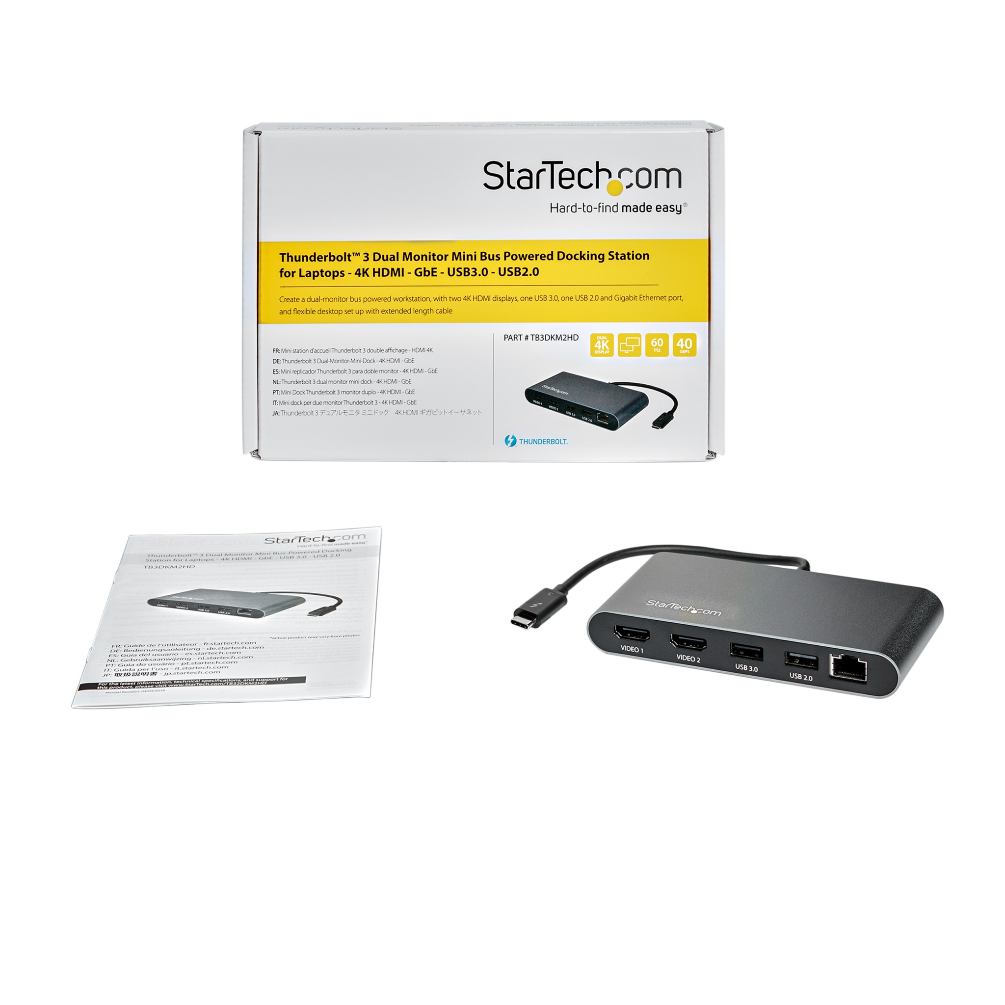 StarTech.com Mini Dock Thunderbolt 3 - Station d'Accueil TB3 à Double Écran  - HDMI 4K 60Hz 