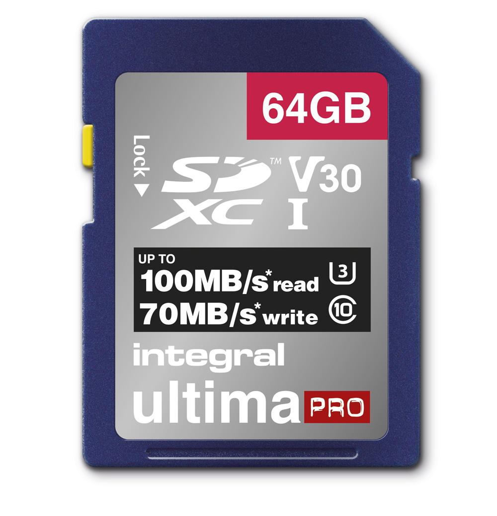 64GB Integral Ultima Pro SDXC 100MB/s CL10 UHS-1 U3 V30 Memory Card