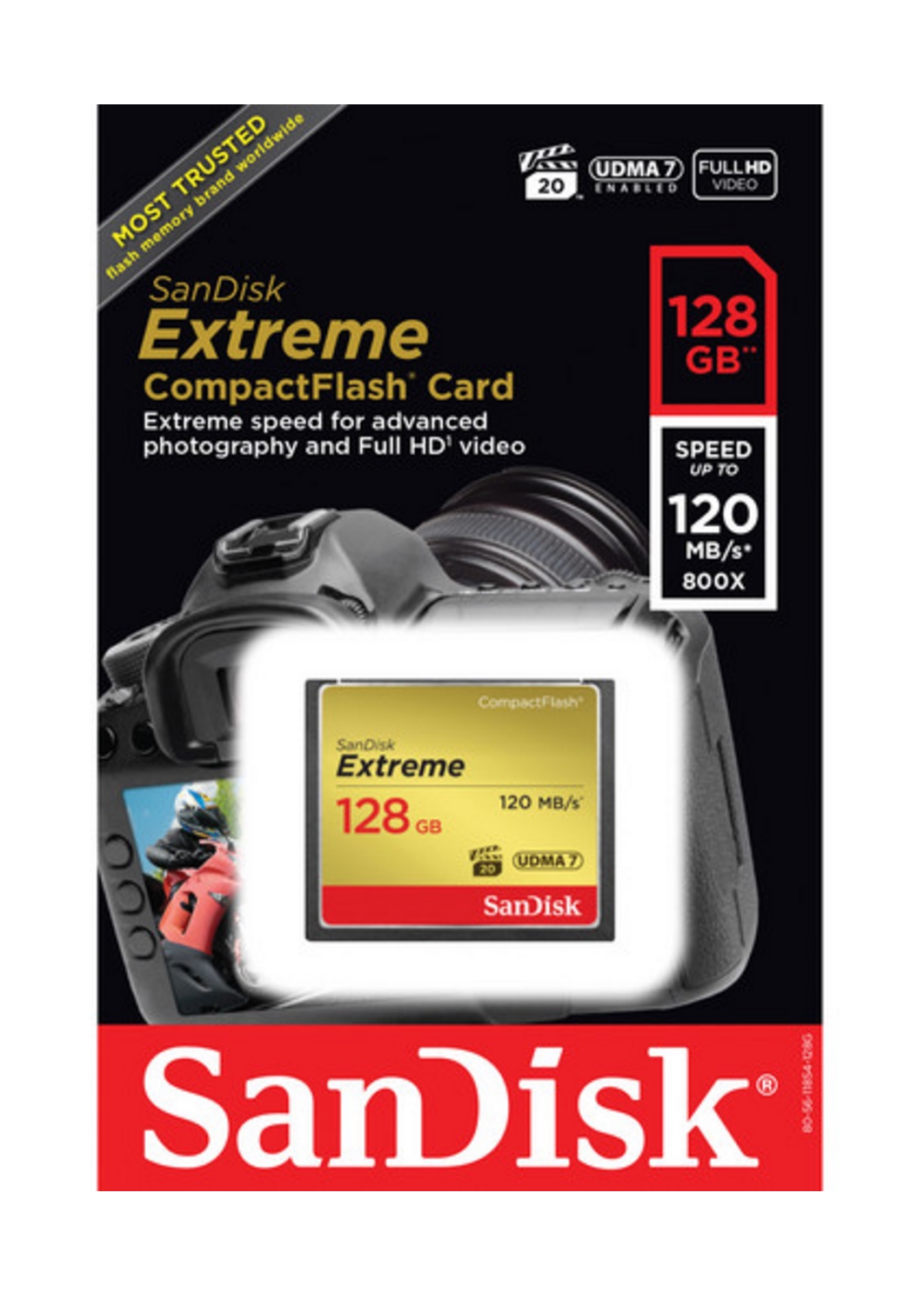 128gb Sandisk Extreme Compactflash Memory Card 120mbsec Read 85mbsec Write 3861