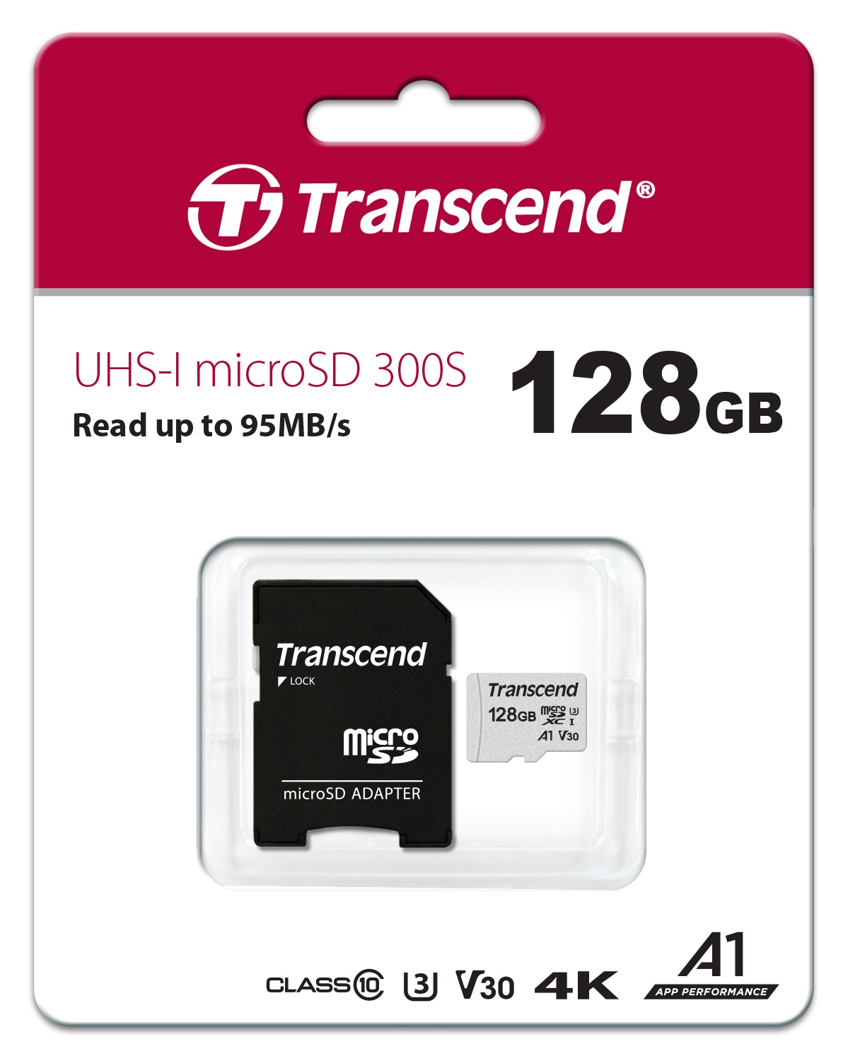 128GB Transcend 300S microSDXC UHS-I U3 V30 A1 CL10 Memory Card